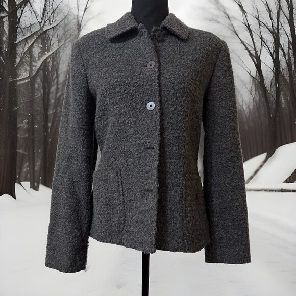 Charter Club Blazer Jacket Women's Wool Blend Tweed Dark Grey Pockets S? - Picture 1 of 3